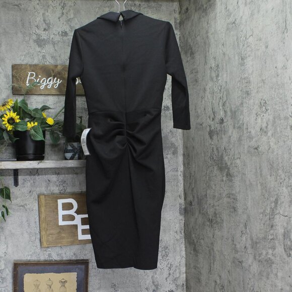 NWT Xscape Womens Ruffled Ruched Midi Dress Short Scuba Collar 5636X Black 6 - Picture 7 of 12